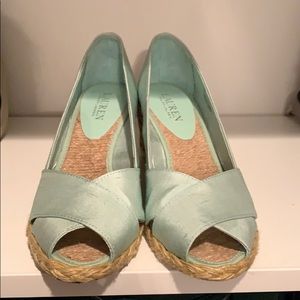 Ralph Lauren Mint silk espadrille wedge sandals